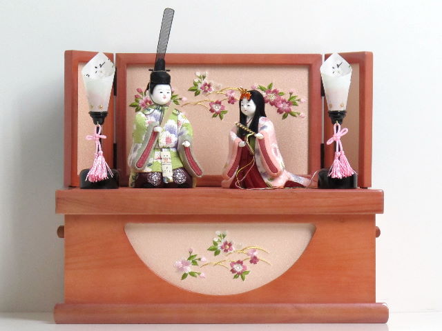 パステルカラーの木目込み立ち雛刺繍桜コンパクト収納飾り
