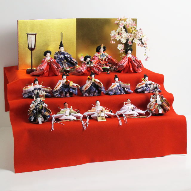 兎柄雛のコンパクトな三段十五人飾りの通販～選ばれるお店の雛人形