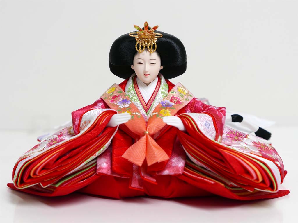 桜刺繍ピンク青衣装雛人形