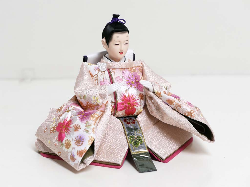 桜刺繍赤ベージュ衣装雛人形