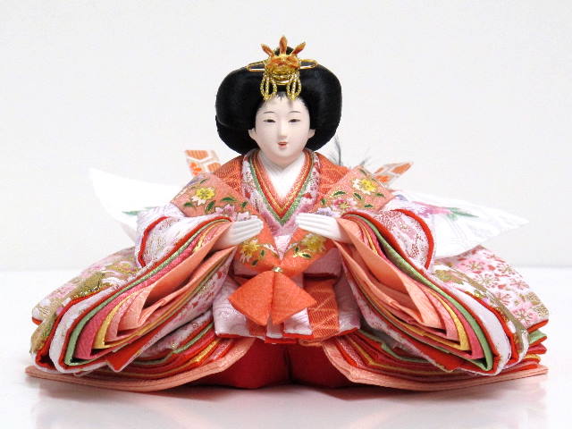 華やかな金彩桜衣装のコンパクト雛人形ピンク桜飾り