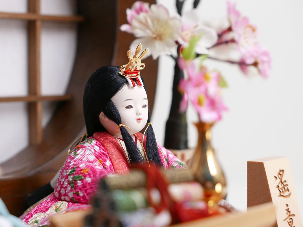 ちりめん桜花青海波模様衣装木目込み人形大木書院小桜飾り