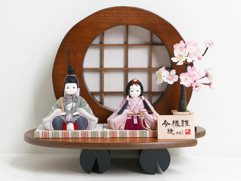 おさな童顔がかわいい桜刺繍薄梅紫灰緑衣装木目込み人形大木書院