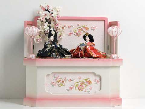 赤と黒の友禅染雛人形ホワイトピンク収納桜飾り