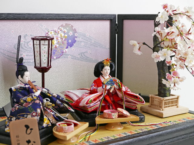 小桜金襴衣装雛人形桜刺繍黒木目収納親王飾り