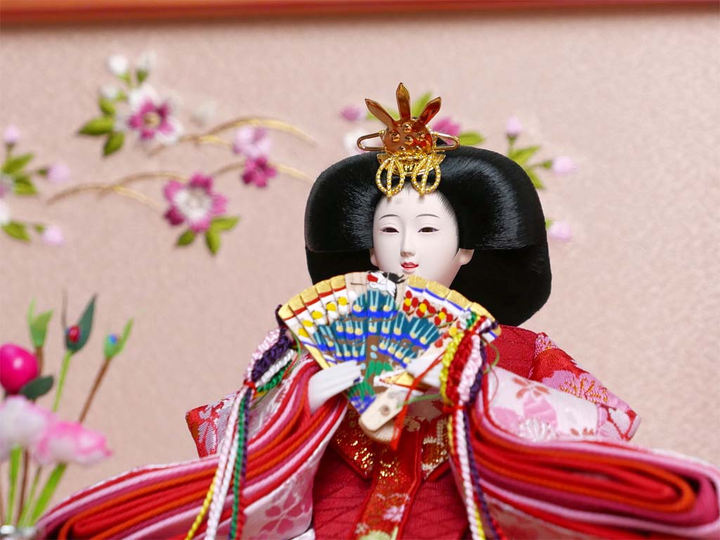 かわいいお顔の桜柄雛人形桜花刺繍パールローズピンク収納飾り