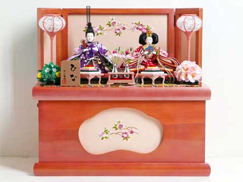 鮮やかな赤い友禅衣装雛人形桜花刺繍パールローズピンク収納飾り