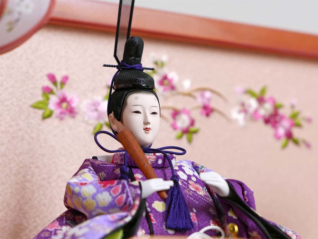 鮮やかな赤い友禅衣装雛人形桜花刺繍パールローズピンク収納飾り