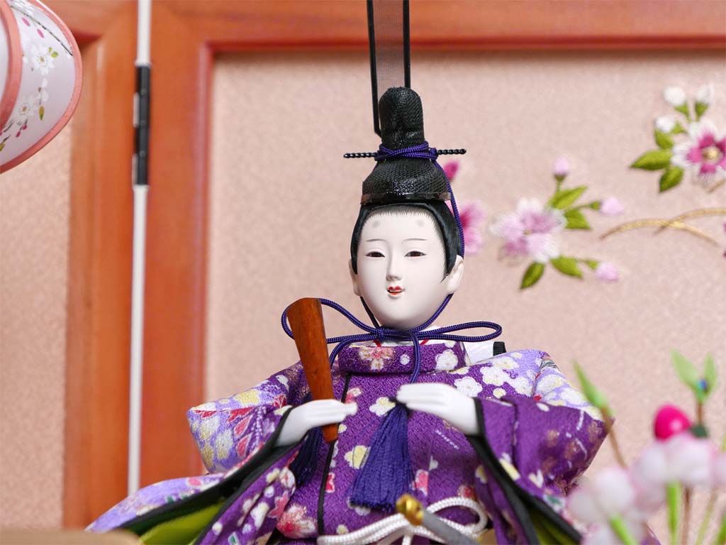 鮮やかな赤い友禅衣装雛人形桜花刺繍パールローズピンク収納飾り