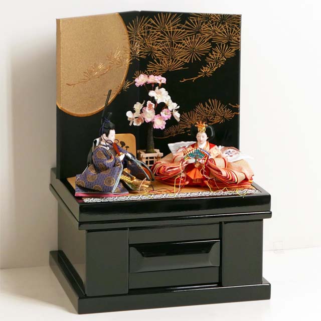 糸屋輪宝の雛人形金彩月に松コンパクト収納飾り