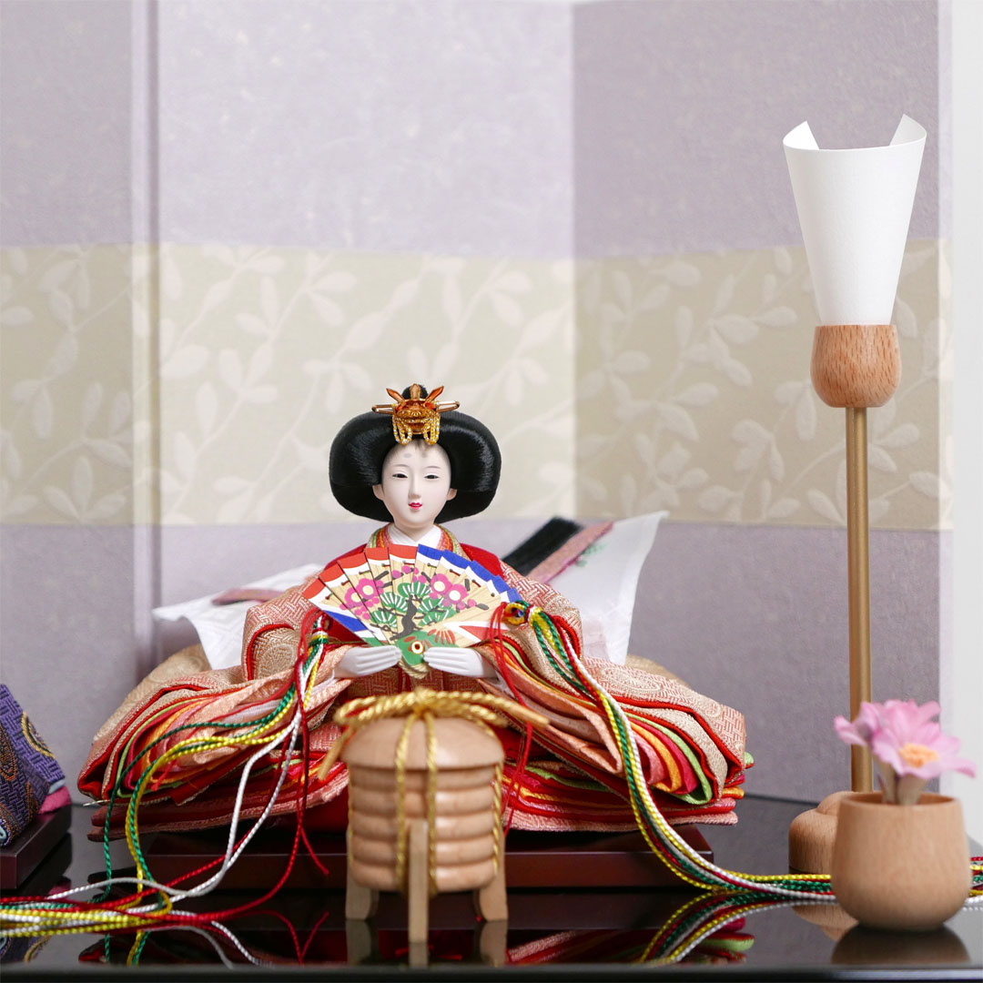糸屋輪宝の雛人形萩の紫屏風黒塗収納飾り