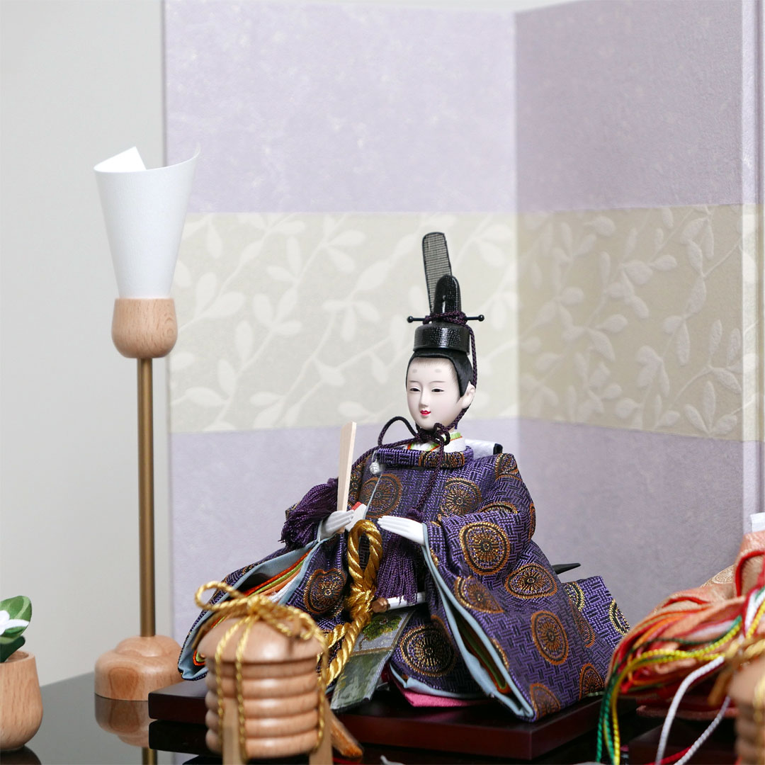 糸屋輪宝の雛人形萩の紫屏風黒塗収納飾り