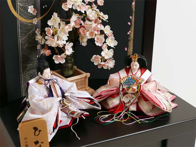 淡い桜色雛人形月と桜屏風収納飾り