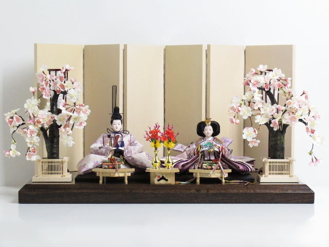 淡紫桜雛クリーム色屏風桜親王飾りの通販～選ばれるお店の雛人形