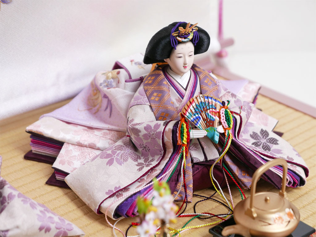 淡紫桜模様正絹衣装雛人形酒宴大桜几帳親王飾り