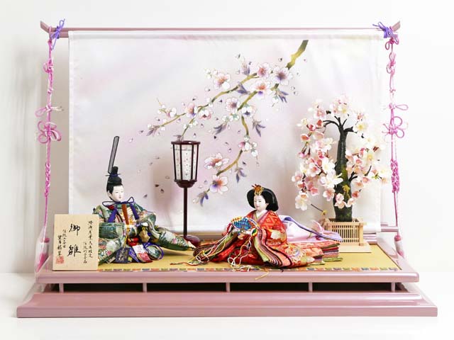 鳳凰刺繍正絹衣装雛人形桜しだれ桜几帳親王平飾り