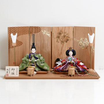 望月龍翠作 伝統的な有職文様雛人形麻の葉模様タモ屏風親王飾り