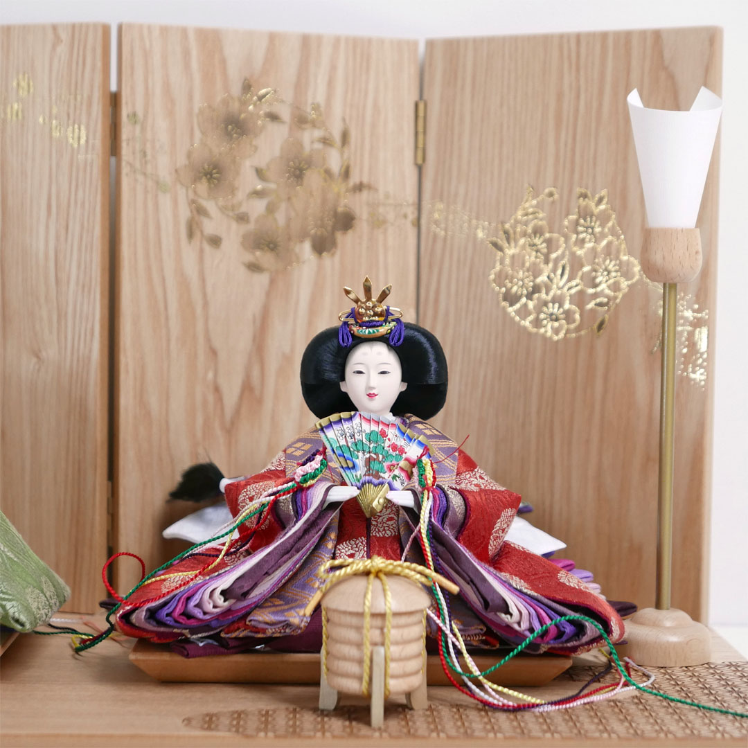 望月龍翠作 伝統的な有職文様雛麻の葉模様タモ屏風親王飾り