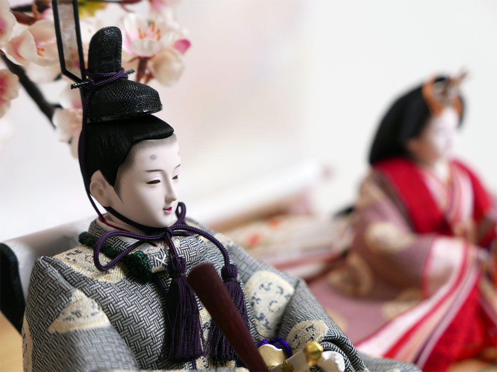 横山一彦作 龍村美術織物糸屋輪宝手衣装雛人形大桜几帳親王飾り