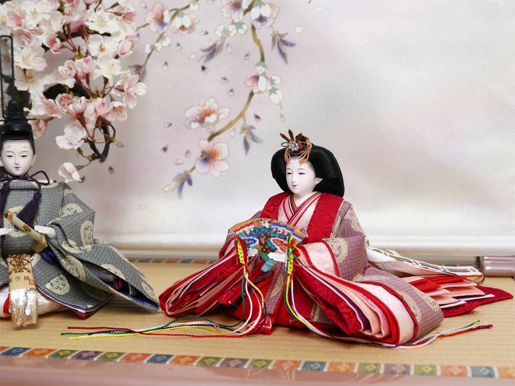 横山一彦作 龍村美術織物糸屋輪宝手衣装雛人形大桜几帳親王飾り