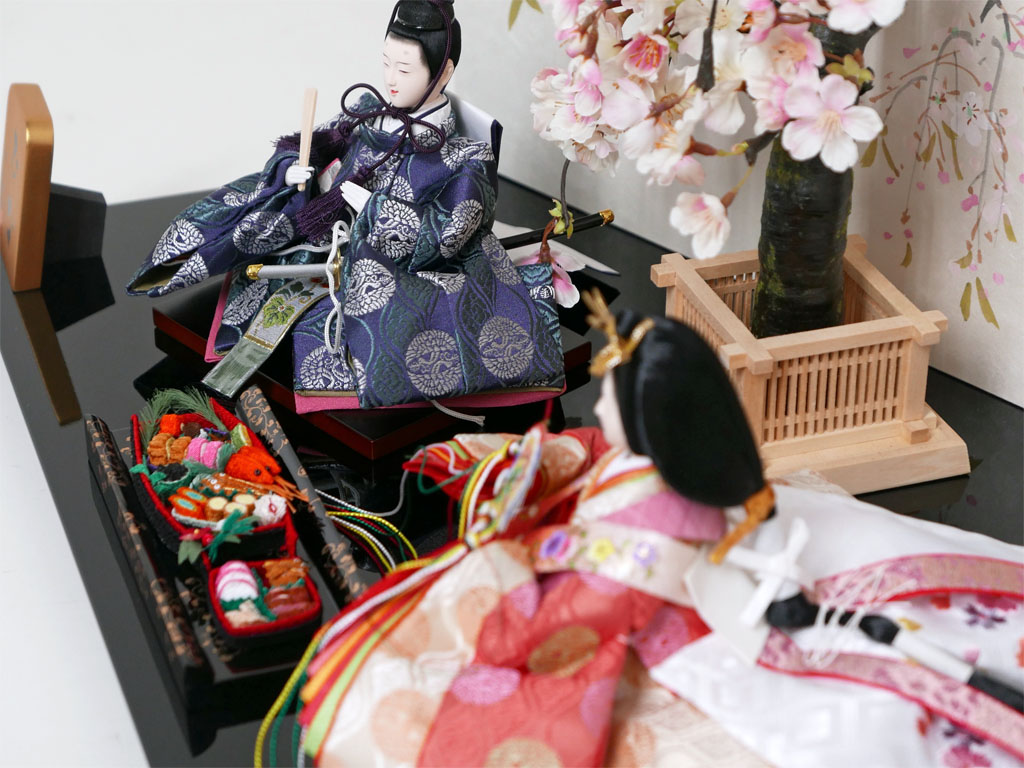 雲立涌有職文様衣装雛人形手描きしだれ桜屏風創作親王飾り