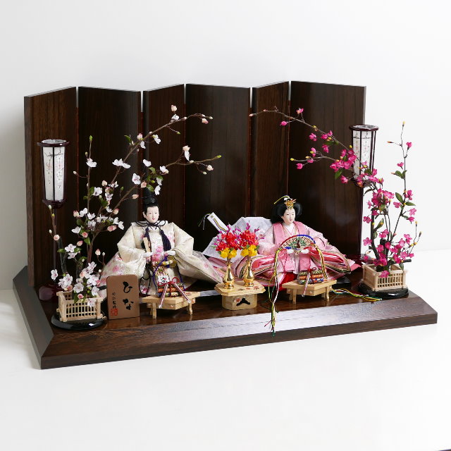 刺繍桜満開雛人形茶塗り六曲屏風紅白梅親王飾りの通販～選ばれるお店の雛人形