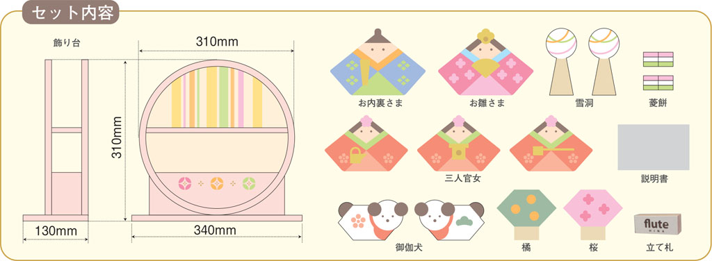 木製の雛人形 積み木 フルートセット内容